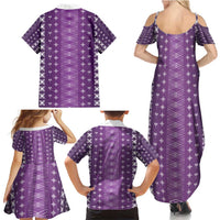 Purple Samoa Malu Tattoo Inspired Family Matching Summer Maxi Dress and Hawaiian Shirt - Polynesian Pride