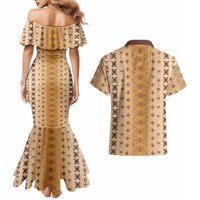 Beige Samoa Malu Tattoo Inspired Couples Matching Mermaid Dress and Hawaiian Shirt LT05 - Polynesian Pride
