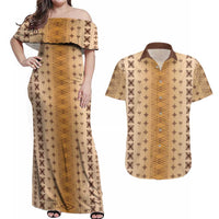 Beige Samoa Malu Tattoo Inspired Couples Matching Off Shoulder Maxi Dress and Hawaiian Shirt LT05 Beige - Polynesian Pride
