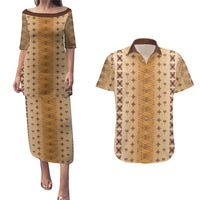 Beige Samoa Malu Tattoo Inspired Couples Matching Puletasi and Hawaiian Shirt LT05 Beige - Polynesian Pride