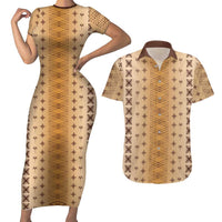 Beige Samoa Malu Tattoo Inspired Couples Matching Short Sleeve Bodycon Dress and Hawaiian Shirt LT05 Beige - Polynesian Pride