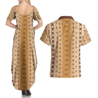 Beige Samoa Malu Tattoo Inspired Couples Matching Summer Maxi Dress and Hawaiian Shirt LT05 - Polynesian Pride