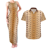 Beige Samoa Malu Tattoo Inspired Couples Matching Tank Maxi Dress and Hawaiian Shirt LT05 Beige - Polynesian Pride