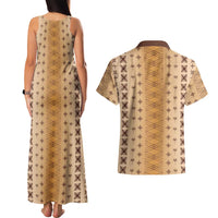 Beige Samoa Malu Tattoo Inspired Couples Matching Tank Maxi Dress and Hawaiian Shirt LT05 - Polynesian Pride