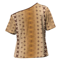 Beige Samoa Malu Tattoo Inspired Cross Shoulder Shirt LT05 - Polynesian Pride