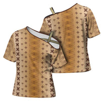 Beige Samoa Malu Tattoo Inspired Cross Shoulder Shirt LT05 - Polynesian Pride