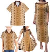 Beige Samoa Malu Tattoo Inspired Family Matching Puletasi and Hawaiian Shirt LT05 - Polynesian Pride
