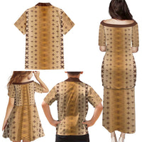 Beige Samoa Malu Tattoo Inspired Family Matching Puletasi and Hawaiian Shirt LT05 - Polynesian Pride