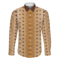 Beige Samoa Malu Tattoo Inspired Family Matching Puletasi and Hawaiian Shirt LT05 Dad's Shirt - Long Sleeve Beige - Polynesian Pride