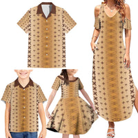 Beige Samoa Malu Tattoo Inspired Family Matching Summer Maxi Dress and Hawaiian Shirt - Polynesian Pride