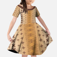 Beige Samoa Malu Tattoo Inspired Family Matching Tank Maxi Dress and Hawaiian Shirt - Polynesian Pride