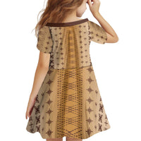 Beige Samoa Malu Tattoo Inspired Kid Short Sleeve Dress LT05 - Polynesian Pride