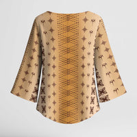 Beige Samoa Malu Tattoo Inspired Kimono Sleeve Blouse LT05 - Polynesian Pride