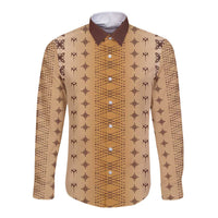 Beige Samoa Malu Tattoo Inspired Long Sleeve Button Shirt LT05 Unisex Beige - Polynesian Pride