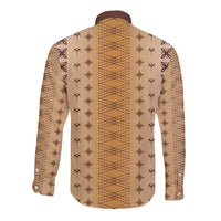 Beige Samoa Malu Tattoo Inspired Long Sleeve Button Shirt LT05 - Polynesian Pride