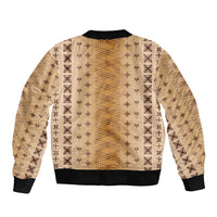 Beige Samoa Malu Tattoo Inspired Sleeve Zip Bomber Jacket - Polynesian Pride