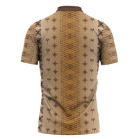 Beige Samoa Malu Tattoo Inspired Zipper Polo Shirt - Polynesian Pride