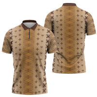 Beige Samoa Malu Tattoo Inspired Zipper Polo Shirt LT05 - Polynesian Pride
