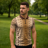 Beige Samoa Malu Tattoo Inspired Zipper Polo Shirt LT05 - Polynesian Pride