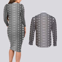 Black Samoa Malu Tattoo Inspired Couples Matching Long Sleeve Bodycon Dress and Long Sleeve Button Shirt - Polynesian Pride