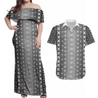 Black Samoa Malu Tattoo Inspired Couples Matching Off Shoulder Maxi Dress and Hawaiian Shirt - Polynesian Pride