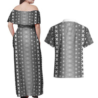 Black Samoa Malu Tattoo Inspired Couples Matching Off Shoulder Maxi Dress and Hawaiian Shirt LT05 - Polynesian Pride