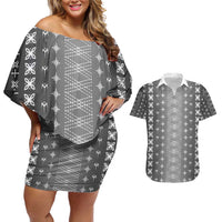 Black Samoa Malu Tattoo Inspired Couples Matching Off Shoulder Short Dress and Hawaiian Shirt - Polynesian Pride