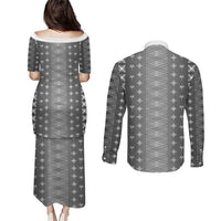 Black Samoa Malu Tattoo Inspired Couples Matching Puletasi and Long Sleeve Button Shirt LT05 - Polynesian Pride
