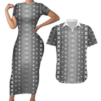 Black Samoa Malu Tattoo Inspired Couples Matching Short Sleeve Bodycon Dress and Hawaiian Shirt LT05 Black - Polynesian Pride