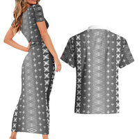 Black Samoa Malu Tattoo Inspired Couples Matching Short Sleeve Bodycon Dress and Hawaiian Shirt LT05 - Polynesian Pride