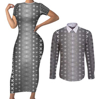 Black Samoa Malu Tattoo Inspired Couples Matching Short Sleeve Bodycon Dress and Long Sleeve Button Shirt LT05 Black - Polynesian Pride