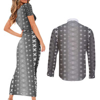 Black Samoa Malu Tattoo Inspired Couples Matching Short Sleeve Bodycon Dress and Long Sleeve Button Shirt - Polynesian Pride