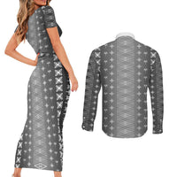 Black Samoa Malu Tattoo Inspired Couples Matching Short Sleeve Bodycon Dress and Long Sleeve Button Shirt LT05 - Polynesian Pride