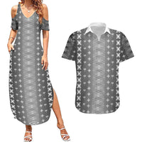 Black Samoa Malu Tattoo Inspired Couples Matching Summer Maxi Dress and Hawaiian Shirt LT05 Black - Polynesian Pride