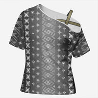 Black Samoa Malu Tattoo Inspired Cross Shoulder Shirt LT05 Female Black - Polynesian Pride