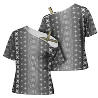 Black Samoa Malu Tattoo Inspired Cross Shoulder Shirt LT05 - Polynesian Pride