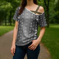Black Samoa Malu Tattoo Inspired Cross Shoulder Shirt LT05 - Polynesian Pride
