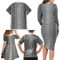 Black Samoa Malu Tattoo Inspired Family Matching Long Sleeve Bodycon Dress and Hawaiian Shirt - Polynesian Pride