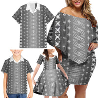 Black Samoa Malu Tattoo Inspired Family Matching Off Shoulder Short Dress and Hawaiian Shirt - Polynesian Pride