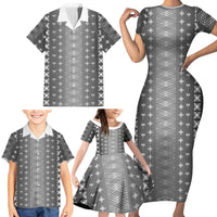 Black Samoa Malu Tattoo Inspired Family Matching Short Sleeve Bodycon Dress and Hawaiian Shirt - Polynesian Pride