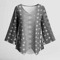 Black Samoa Malu Tattoo Inspired Kimono Sleeve Blouse LT05 Female Black - Polynesian Pride
