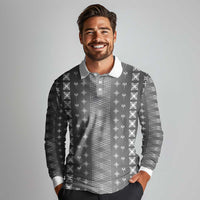 Black Samoa Malu Tattoo Inspired Long Sleeve Polo Shirt LT05 - Polynesian Pride
