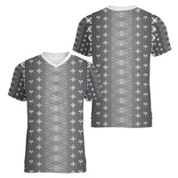 Black Samoa Malu Tattoo Inspired Women V-Neck T-Shirt LT05 - Polynesian Pride