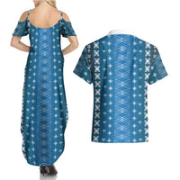 Blue Samoa Malu Tattoo Inspired Couples Matching Summer Maxi Dress and Hawaiian Shirt LT05 - Polynesian Pride
