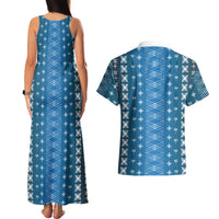 Blue Samoa Malu Tattoo Inspired Couples Matching Tank Maxi Dress and Hawaiian Shirt LT05 - Polynesian Pride