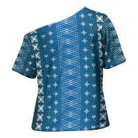 Blue Samoa Malu Tattoo Inspired Cross Shoulder Shirt LT05 - Polynesian Pride