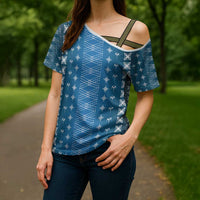 Blue Samoa Malu Tattoo Inspired Cross Shoulder Shirt LT05 - Polynesian Pride
