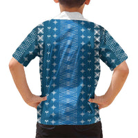 Blue Samoa Malu Tattoo Inspired Family Matching Off The Shoulder Long Sleeve Dress and Hawaiian Shirt - Polynesian Pride