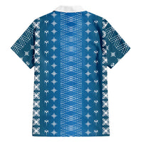 Blue Samoa Malu Tattoo Inspired Family Matching Off The Shoulder Long Sleeve Dress and Hawaiian Shirt - Polynesian Pride