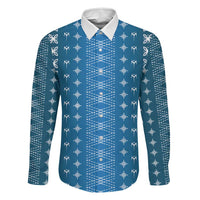 Blue Samoa Malu Tattoo Inspired Family Matching Off The Shoulder Long Sleeve Dress and Hawaiian Shirt - Polynesian Pride